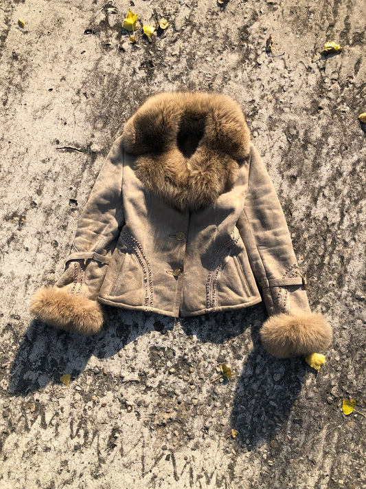 Luxury Sheepskin Fox Fur Leather Jacket